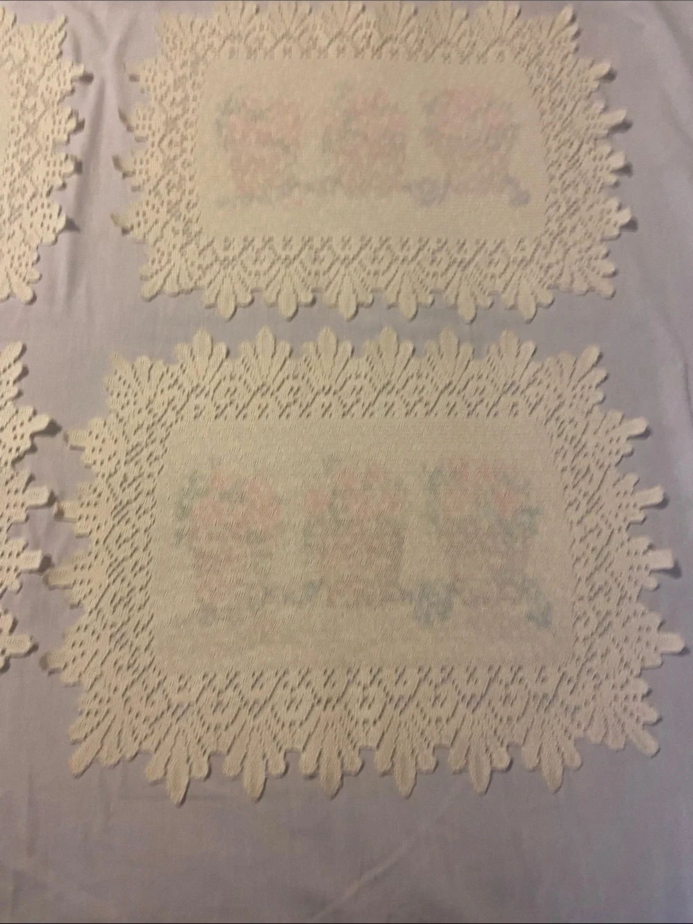 Set of 4 Floral Crochet Edge Placemats - Pink Rose Pots